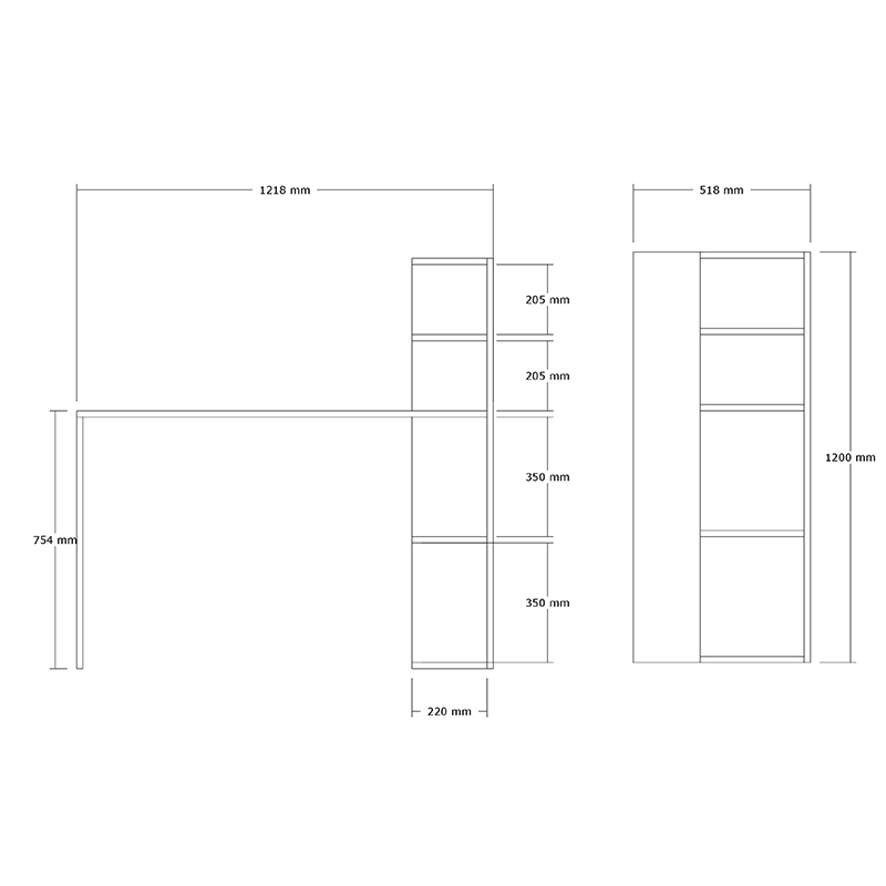 Γραφείο Με Βιβλιοθήκη Mergo Pakoworld Σε Oak Απόχρωση 121X51X75Εκ