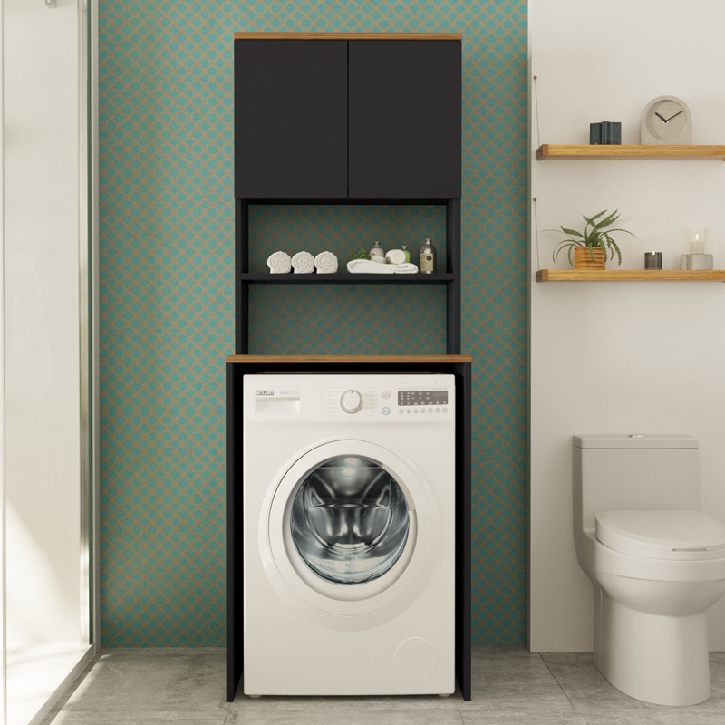 Έπιπλο Πλυντηρίου Rano Pakoworld Ανθρακί-Sonoma 65X60X184Εκ