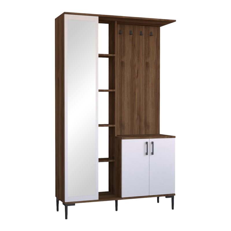 Έπιπλο Εισόδου Melena Pakoworld Με Καθρέπτη-Κρεμάστρα Λευκό-Καρυδί 120X37.5X199Εκ