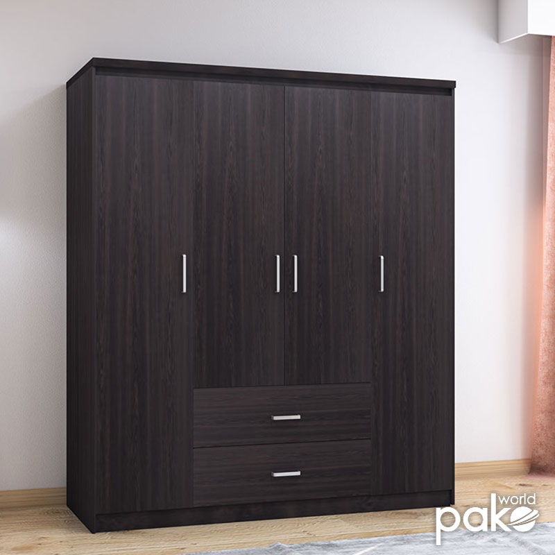 Ντουλάπα Ρούχων Τετράφυλλη Olympus Pakoworld Χρώμα Wenge 159X57X183Εκ