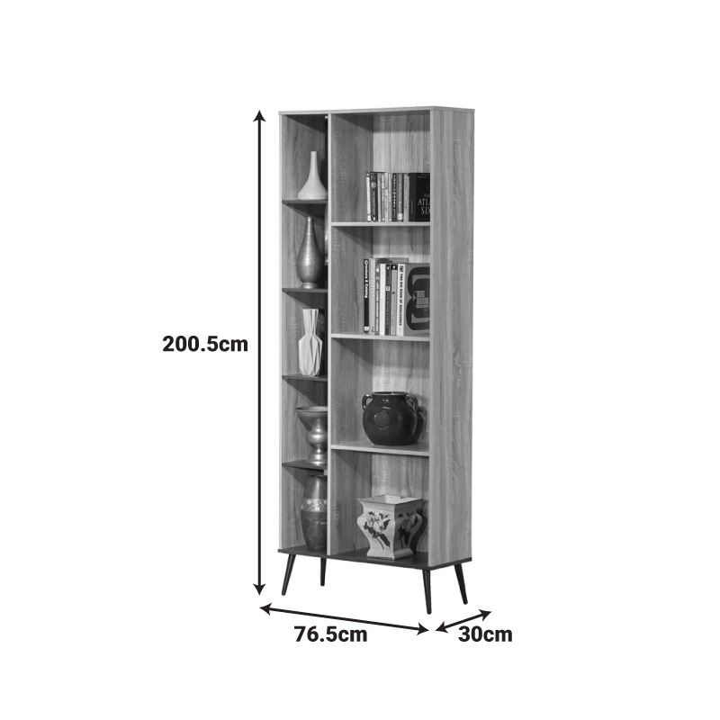 Βιβλιοθήκη Zezan Pakoworld Σε Sonoma-Ανθρακί Απόχρωση 76.5X30X200.5Εκ