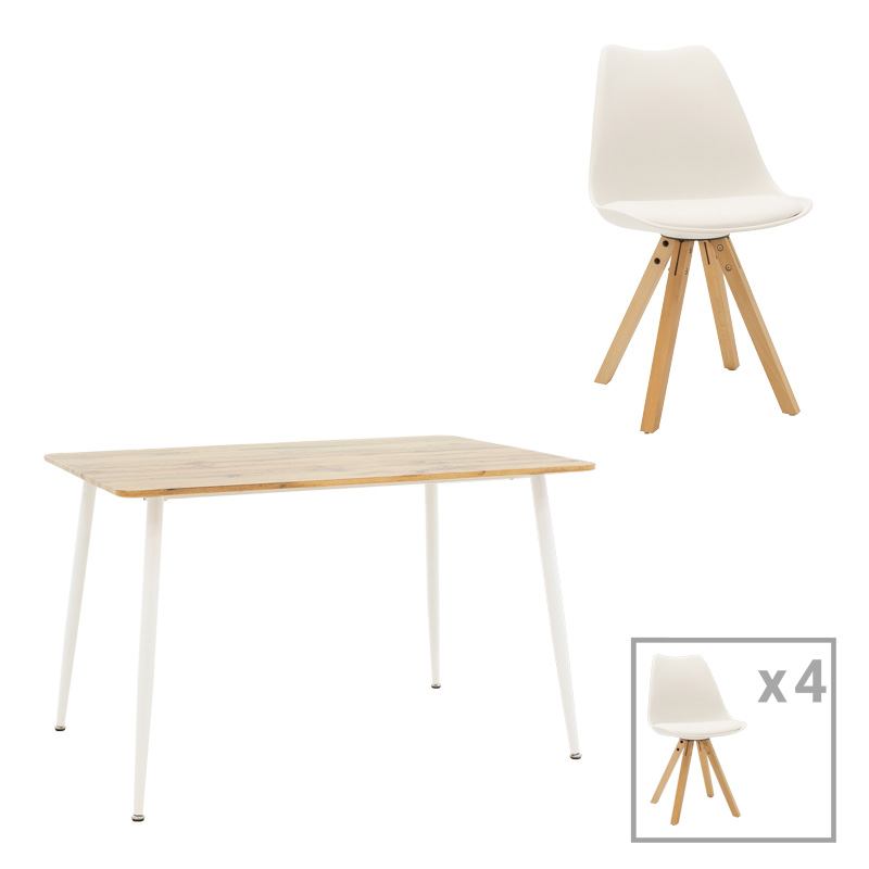 Τραπεζαρία Cuba-Caron Pakoworld Σετ 5Τεμ Sonoma-Λευκό 120X80X75Εκ