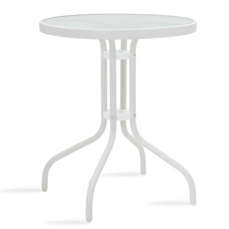 Τραπέζι Watson Pakoworld Μέταλλο Λευκό-Γυαλί Φ60X70Εκ