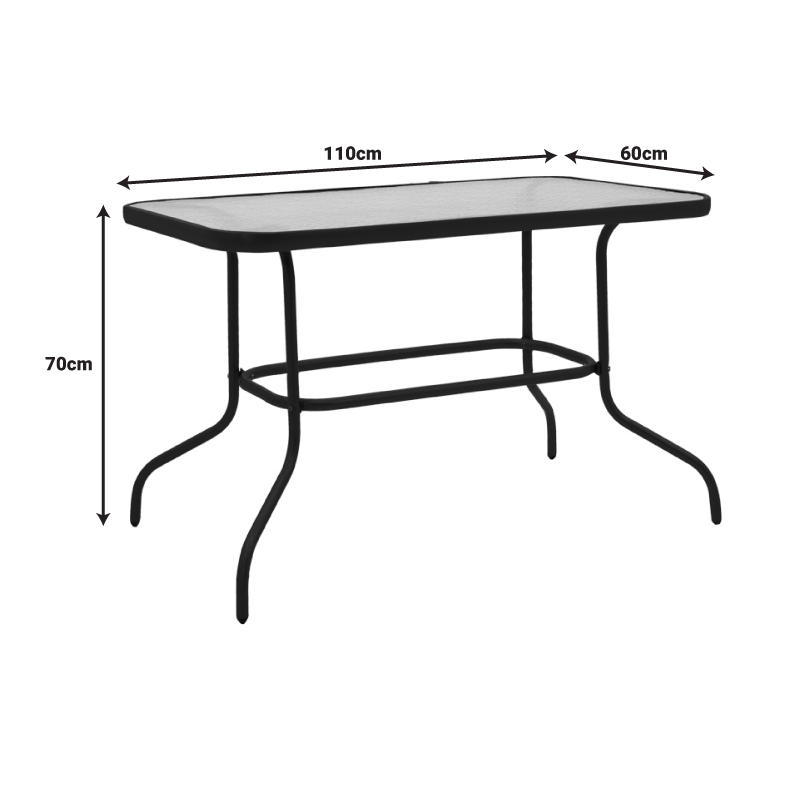 Τραπεζαρία Valor-Calan Pakoworld Σετ 5Τεμ Μέταλλο Μαύρο-Γυαλί-Textilene Μαύρο 110X60X70Εκ