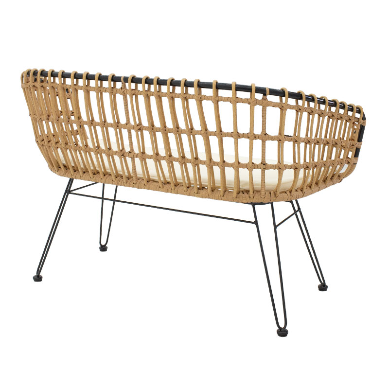 Καναπές 2Θέσιος Naoki Pakoworld Μέταλλο Μαύρο-Pe Φυσικό 120X55X79Εκ