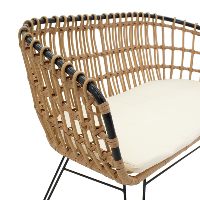 Καναπές 2Θέσιος Naoki Pakoworld Μέταλλο Μαύρο-Pe Φυσικό 120X55X79Εκ