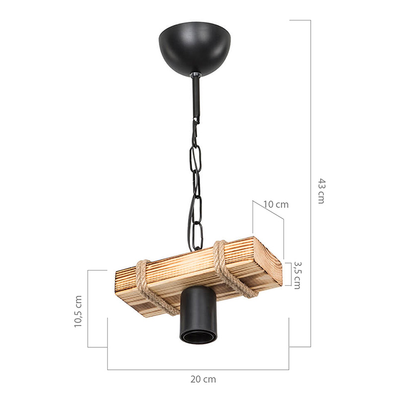 Φωτιστικό Οροφής Pwl-1027 Pakoworld Ε27 Φυσικό-Μαύρο 20X10X43Εκ