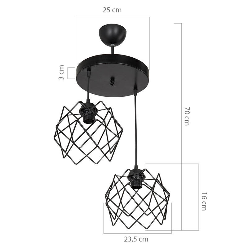 Φωτιστικό Οροφής Δίφωτο Pwl-1021 Pakoworld Ε27 Μαύρο Φ40X70Εκ