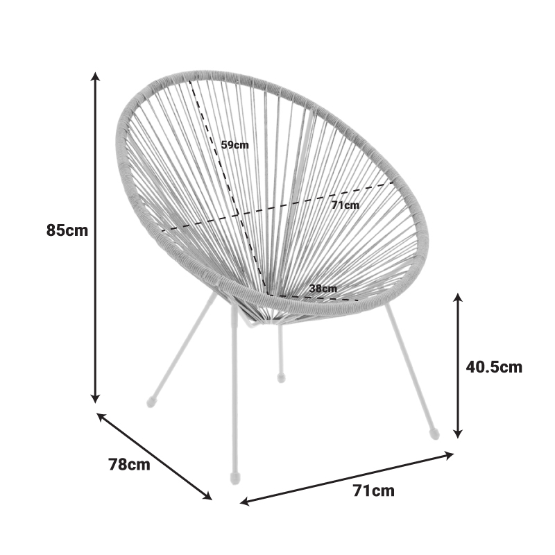 Πολυθρόνα Κήπου Acapulco Pakoworld Μαύρο Μέταλλο-Pe Μαύρο 71X78X85Εκ