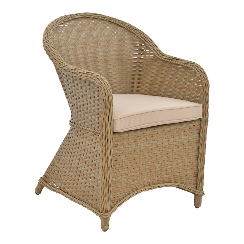 Πολυθρόνα Κήπου Hadrian Pakoworld Rattan Καφέ- Textilene Μπεζ 70X57X85Εκ