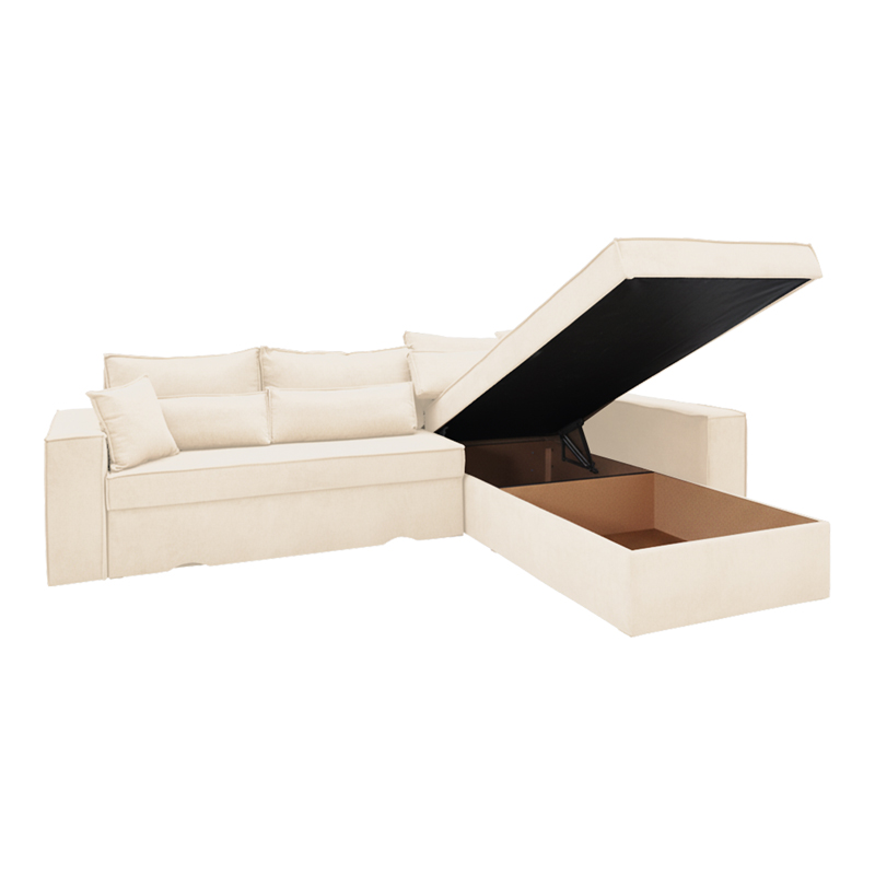 Γωνιακός Καναπές-Κρεβάτι Αναστρέψιμος Venzie Pakoworld Ύφασμα Σε Μπεζ Απόχρωση 283X214X83Εκ