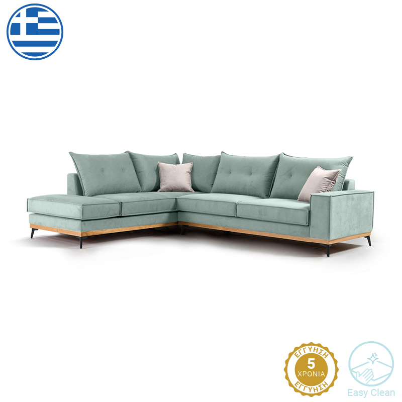 Γωνιακός Καναπές Δεξιά Γωνία Luxury Ii Pakoworld Ύφασμα Ciel-Cream 290X235X95Εκ