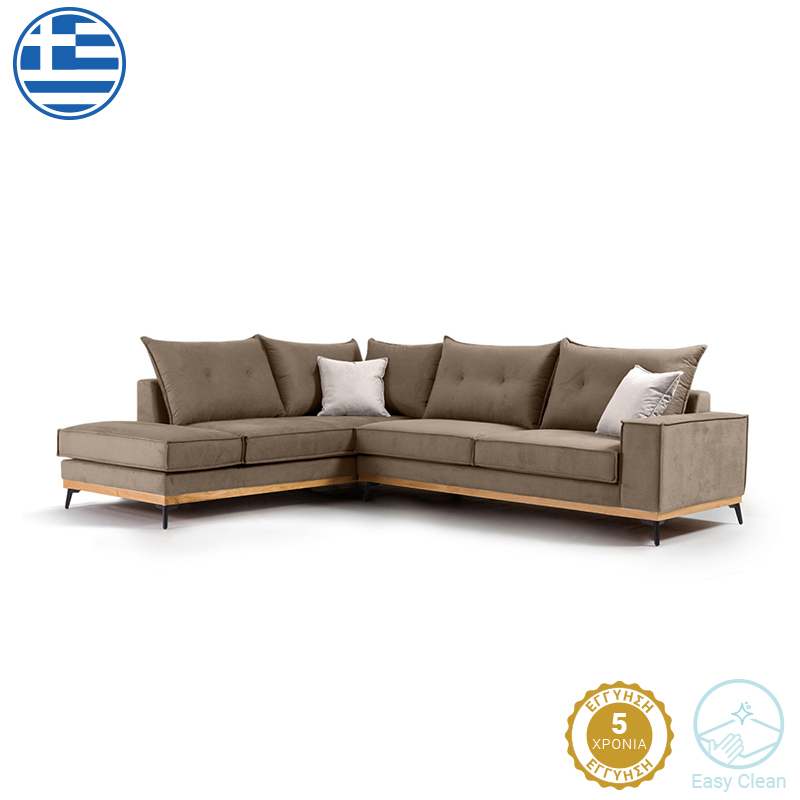 Γωνιακός Καναπές Δεξιά Γωνία Luxury Ii Pakoworld Ύφασμα Mocha-Cream 290X235X95Εκ