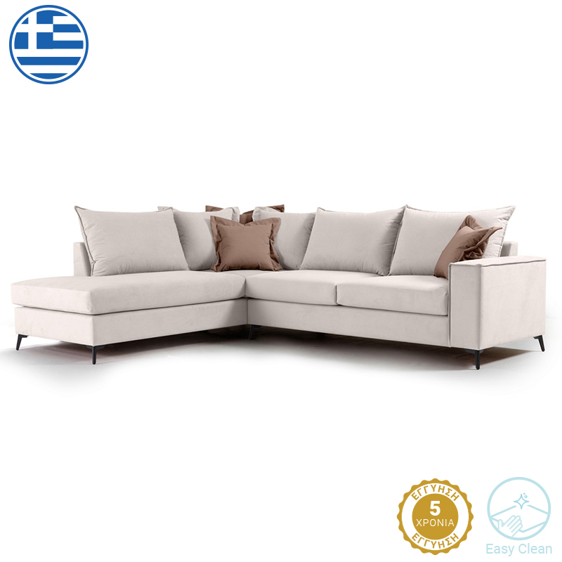 Γωνιακός Καναπές Δεξιά Γωνία Romantic Pakoworld Ύφασμα Cream-Mocha 290X235X95Εκ