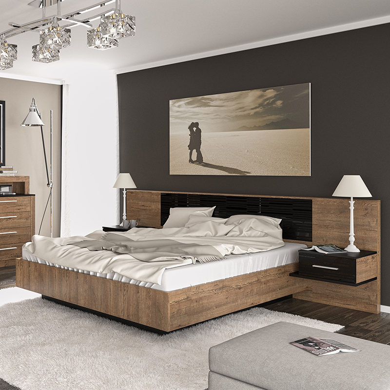 Κρεβάτι Διπλό Romilly Pakoworld Μαύρο Gloss-Καρυδί 160X200Εκ Κρεβάτι Διπλό Romilly Pakoworld Μαύρο Gloss-Καρυδί 160X200Εκ
