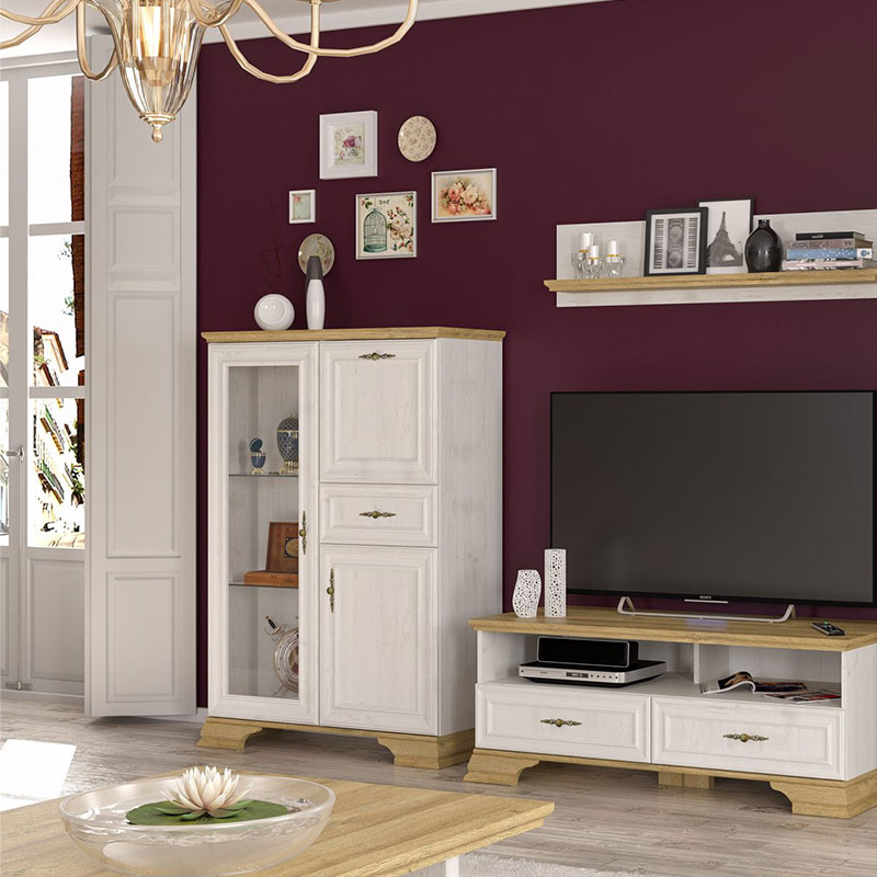 Βιτρίνα Jaden Pakoworld Golden Oak-Λευκό Antique 93,5X39X133Εκ