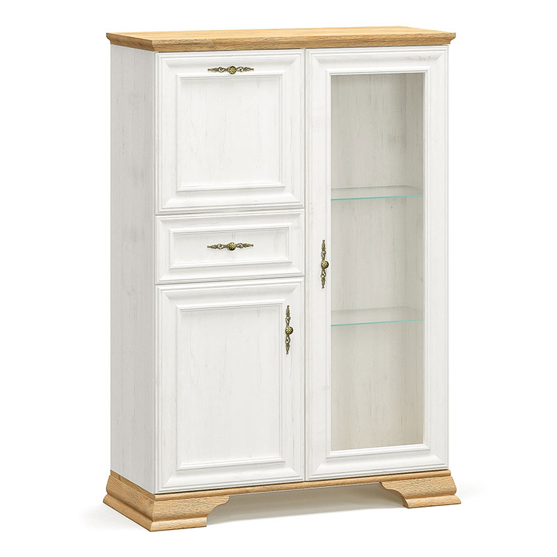 Βιτρίνα Jaden Pakoworld Golden Oak-Λευκό Antique 93,5X39X133Εκ