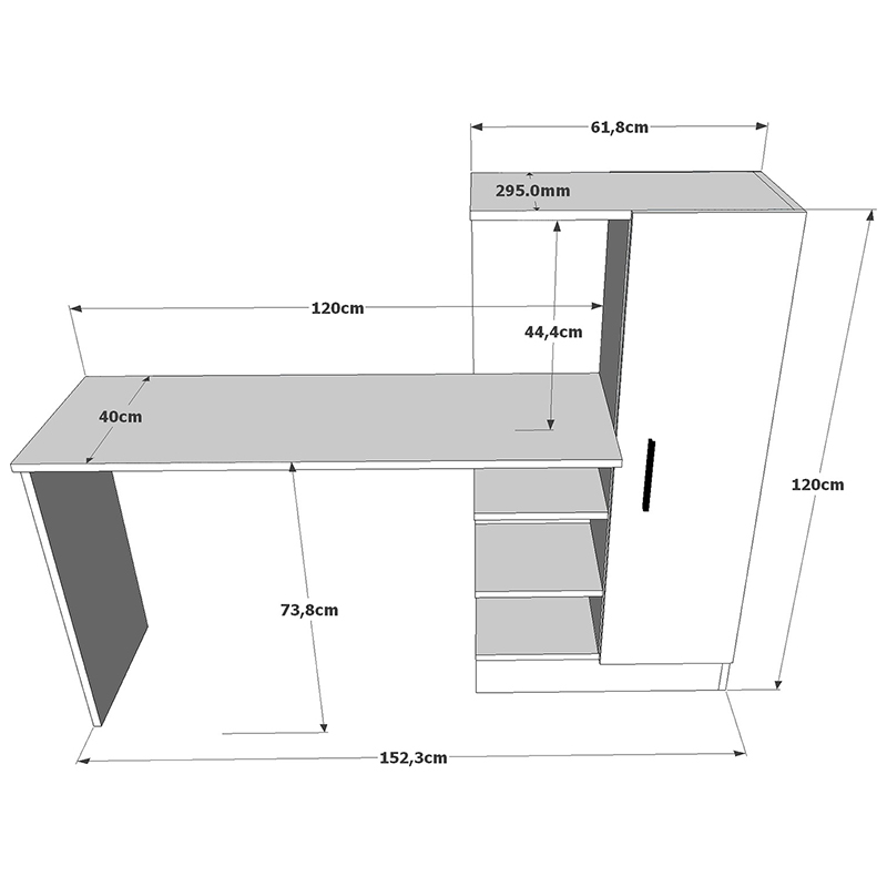 Γραφείο-Ραφιέρα Kary Pakoworld Μαύρο-Oak 152,5X40X120Εκ