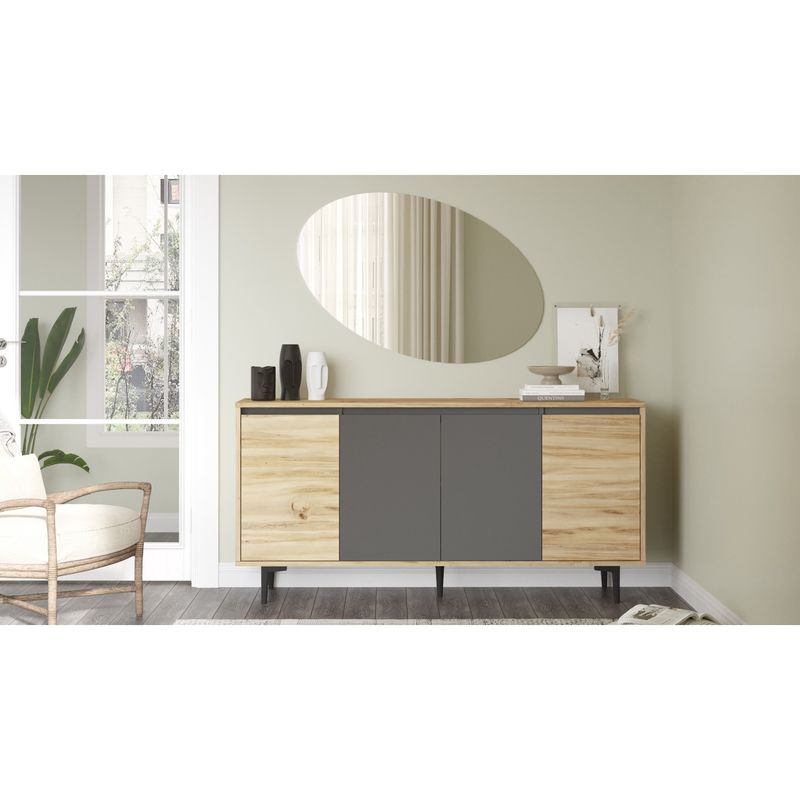 Μπουφές Augusta Pakoworld Oak-Ανθρακί 160X40X78.5Εκ Μπουφές Augusta Pakoworld Oak-Ανθρακί 160X40X78.5Εκ