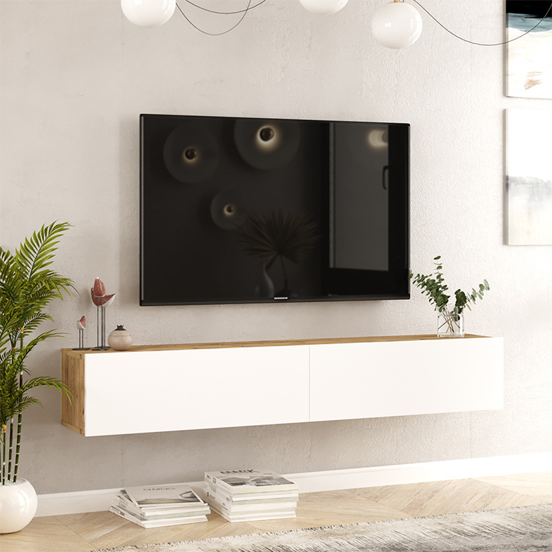 Έπιπλο Τηλεόρασης Επιτοίχιο Dello Pakoworld Λευκό-Sonoma 180X31.6X29.6Εκ