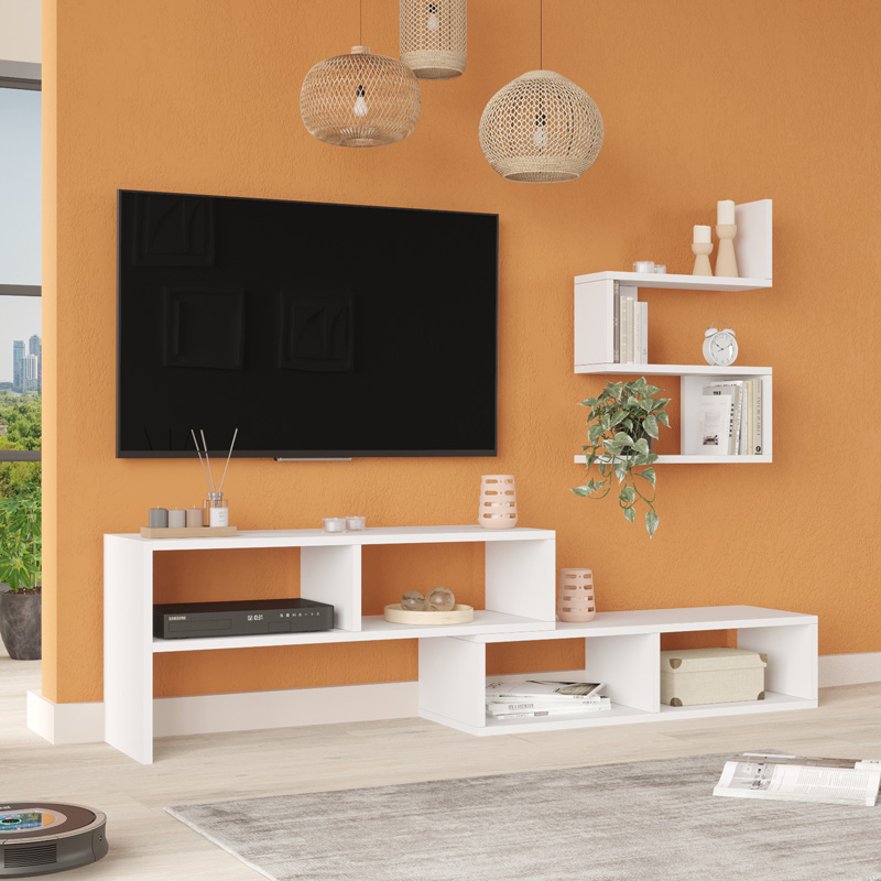Σύνθετο Σαλονιού Kakomo Pakoworld Σε Λευκή Απόχρωση 170X29.5X43Εκ