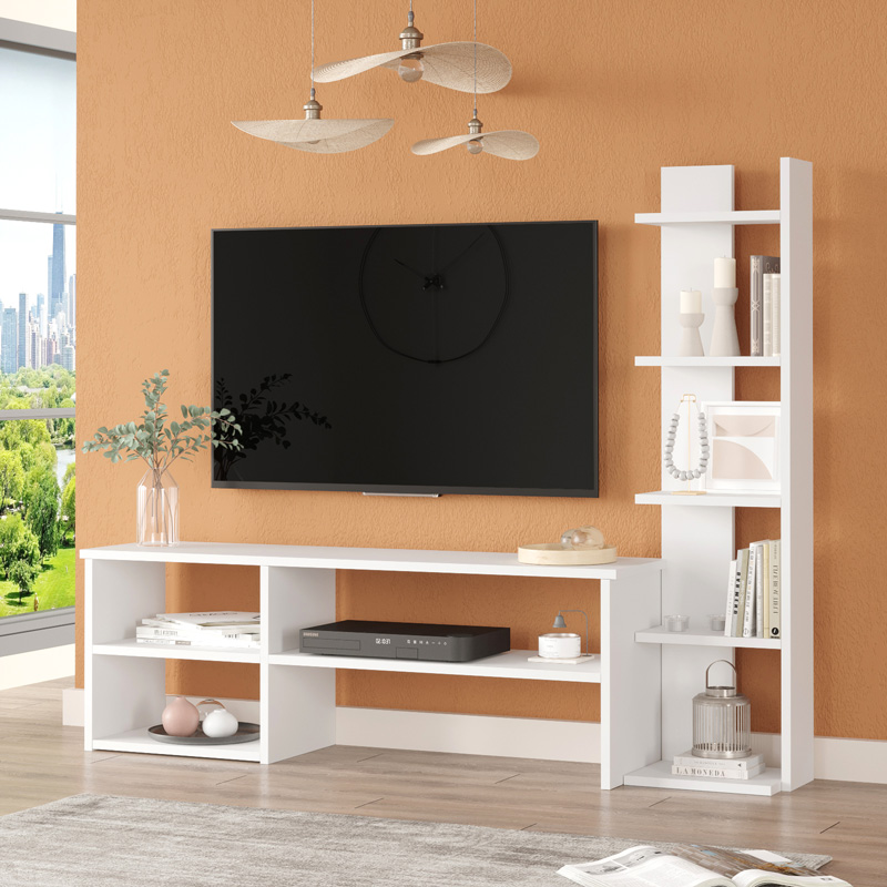 Σύνθετο Σαλονιού Perla Pakoworld Σε Λευκή Απόχρωση 120X29.5X41,8Εκ