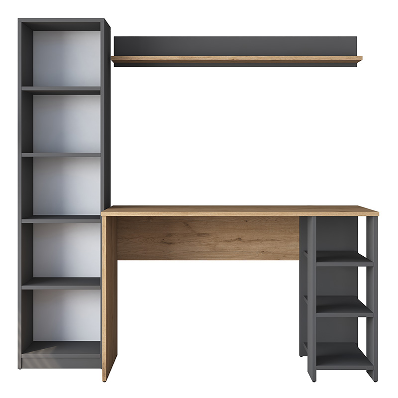 Γραφείο Με Βιβλιοθήκη Goldie Pakoworld Ανθρακί-Φυσικό 160X45X161.8Εκ Γραφείο Με Βιβλιοθήκη Goldie Pakoworld Ανθρακί-Φυσικό 160X45X161.8Εκ