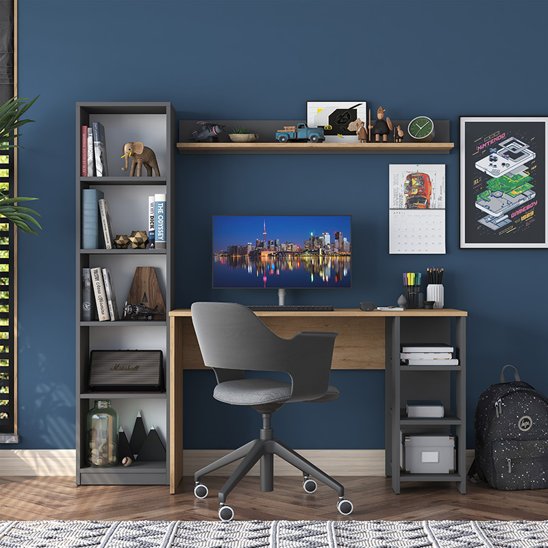 Γραφείο Με Βιβλιοθήκη Goldie Pakoworld Ανθρακί-Φυσικό 160X45X161.8Εκ Γραφείο Με Βιβλιοθήκη Goldie Pakoworld Ανθρακί-Φυσικό 160X45X161.8Εκ