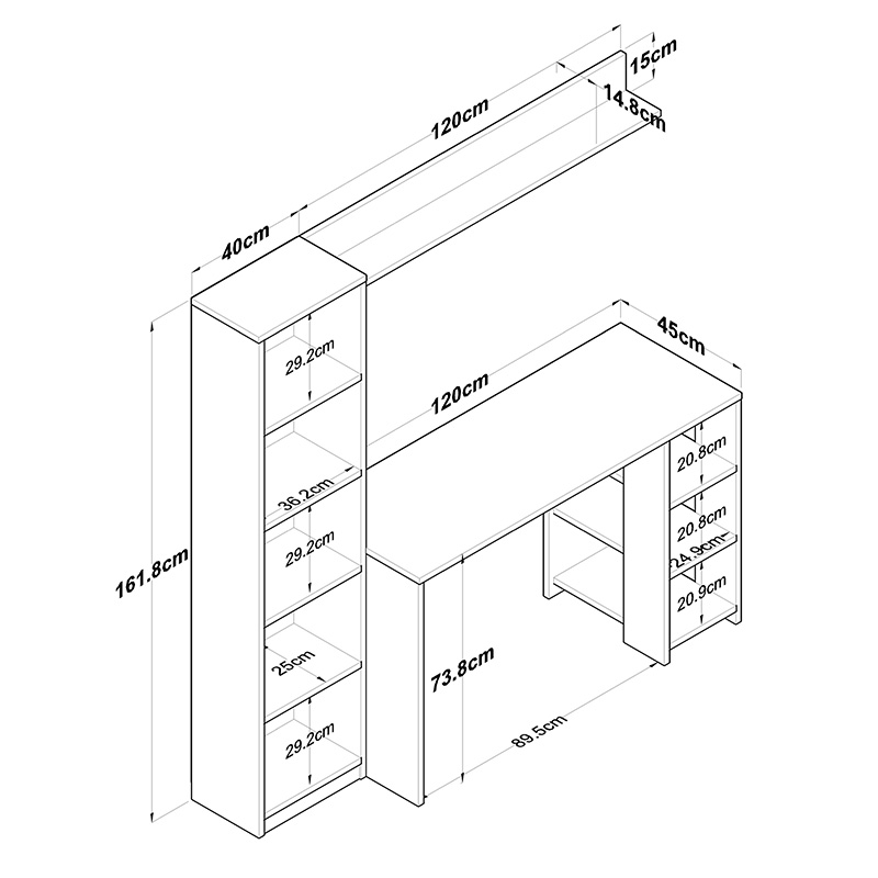 Γραφείο Με Βιβλιοθήκη Goldie Pakoworld Ανθρακί-Φυσικό 160X45X161.8Εκ Γραφείο Με Βιβλιοθήκη Goldie Pakoworld Ανθρακί-Φυσικό 160X45X161.8Εκ