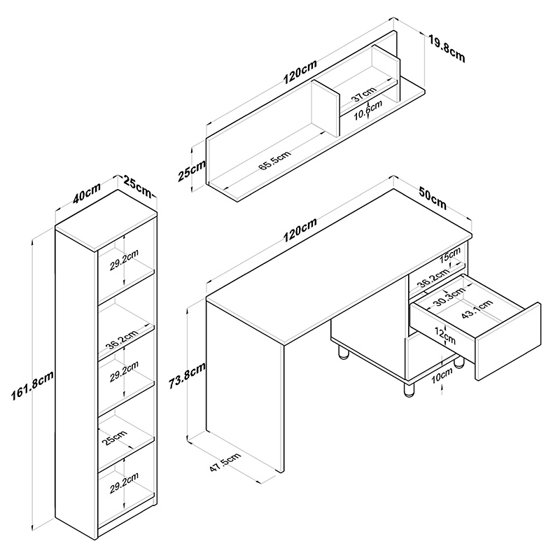 Γραφείο Με Βιβλιοθήκη Goldie Pakoworld Λευκό-Φυσικό 160X50X161.8Εκ Γραφείο Με Βιβλιοθήκη Goldie Pakoworld Λευκό-Φυσικό 160X50X161.8Εκ