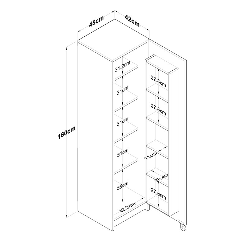 Ντουλάπα Κουζίνας Amre Pakoworld Λευκό 45X42X180Εκ