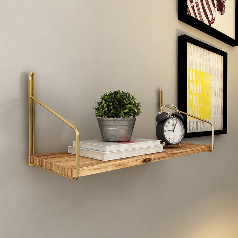 Ραφιέρα Τοίχου Holly Pakoworld Φυσικό-Χρυσό Gloss 45X16X16Εκ
