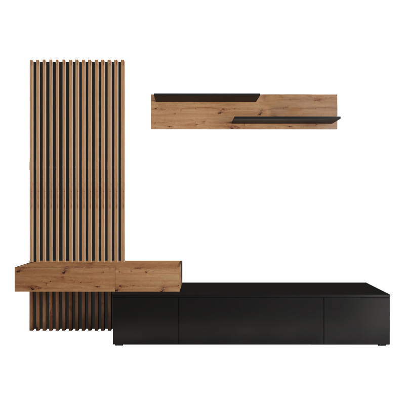 Σύνθετο Σαλονιού Litende Pakoworld Μαύρο-Sonoma Μελαμίνης 249.5X42X199.5Εκ