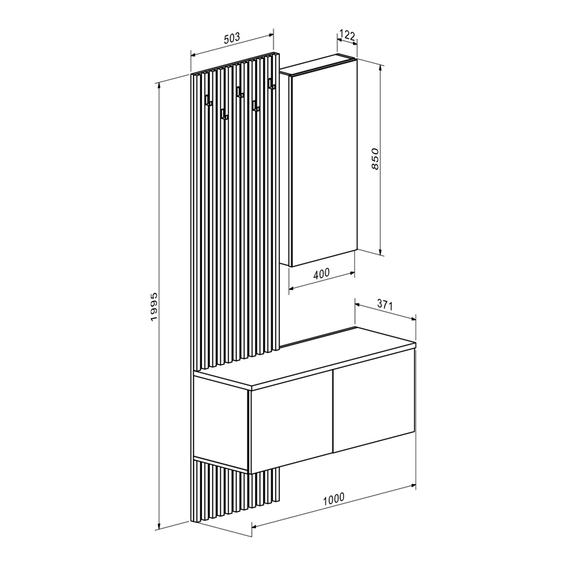 Έπιπλο Εισόδου Arika Pakoworld Λευκό-Sonoma 100X37X199.5Εκ