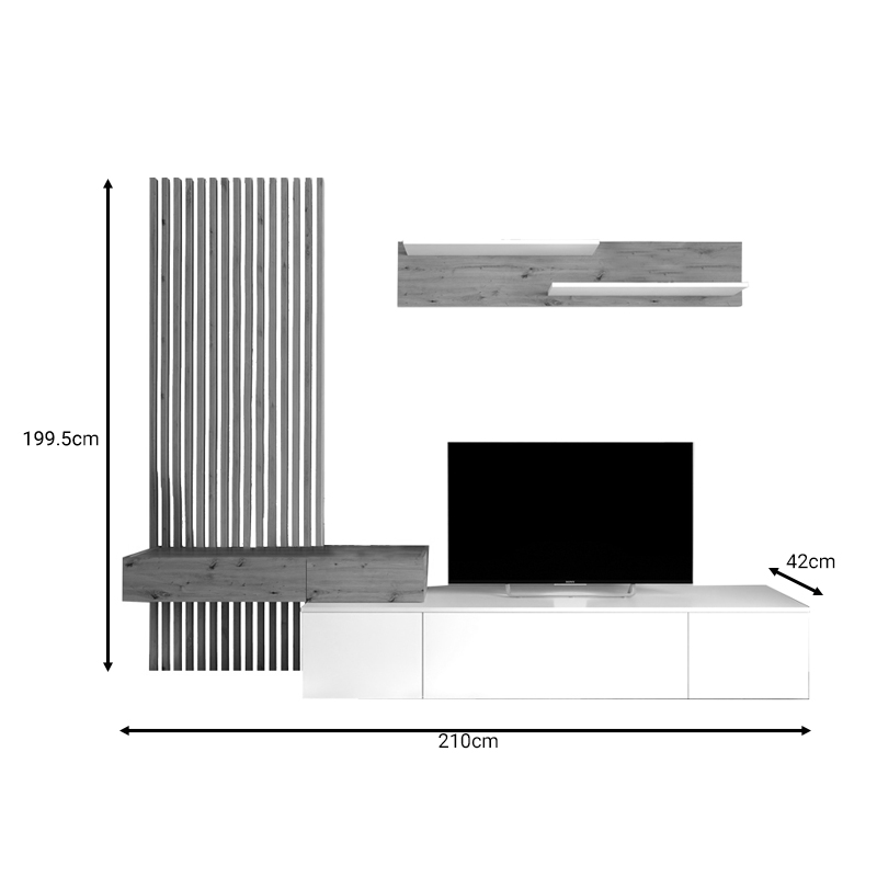 Σύνθετο Σαλονιού Litende Pakoworld Sonoma-Λευκό Μελαμίνης 210X42X199.5Εκ Σύνθετο Σαλονιού Litende Pakoworld Sonoma-Λευκό Μελαμίνης 210X42X199.5Εκ