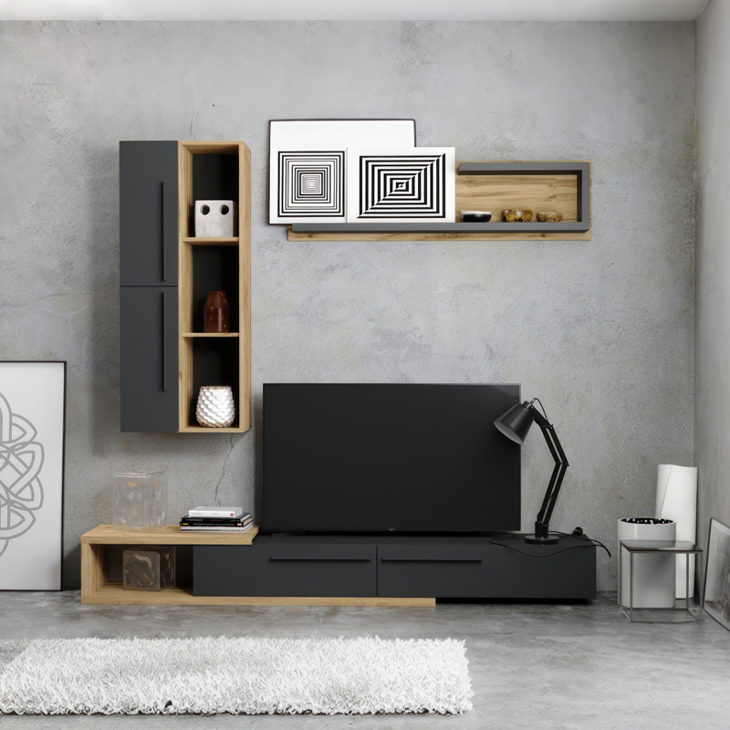 Σύνθετο Σαλονιού Calvados Pakoworld Σε Oak-Ανθρακί Απόχρωση