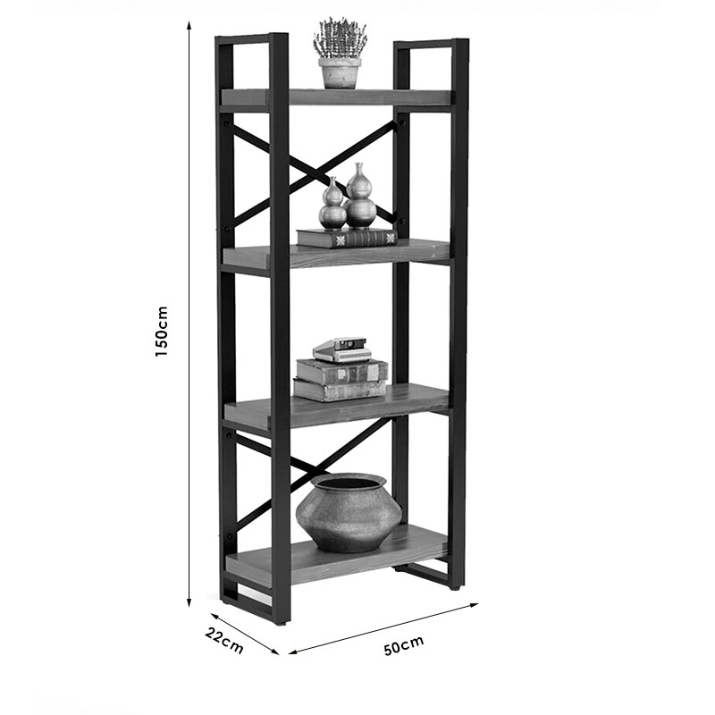 Βιβλιοθήκη Crimson Pakoworld Καρυδί-Μαύρο 50X22X150Εκ