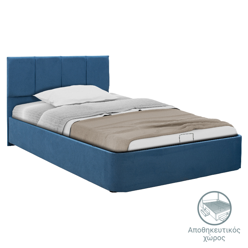 Κρεβάτι Ημίδιπλο Cassian Pakoworld Ύφασμα Γαλάζιο 120X200Εκ