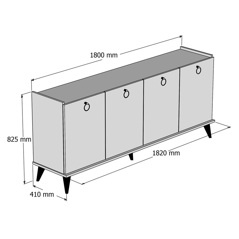 Μπουφές Lireta Pakoworld Μελαμίνης Καρυδί-Μαύρο 182X41X82.5Εκ