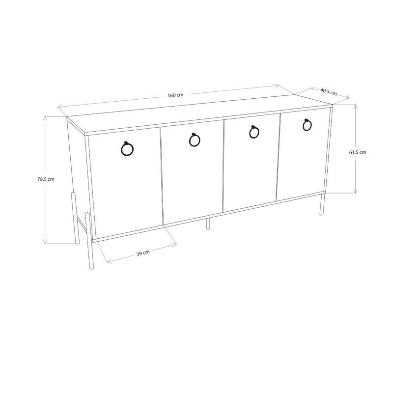 Μπουφές Twely Pakoworld Μελαμίνης Καρυδί-Μαύρο 160X40,5X79Εκ