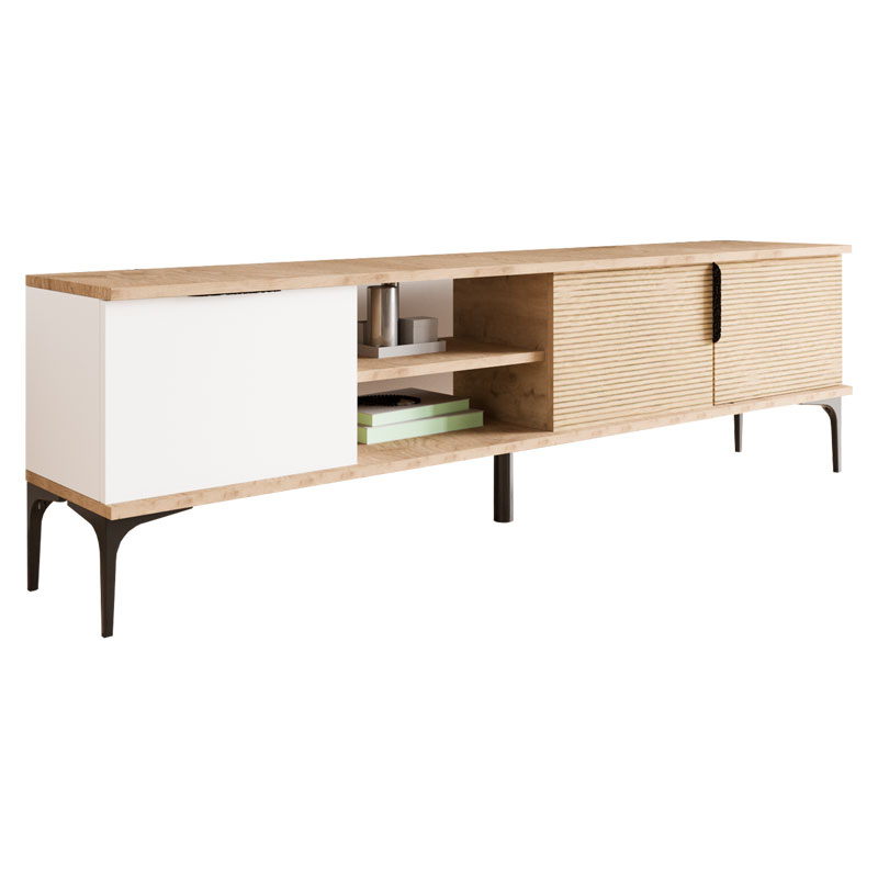 Έπιπλο Τηλεόρασης Kowel Pakoworld Μελαμίνης Λευκό-Oak 180X34X51Εκ