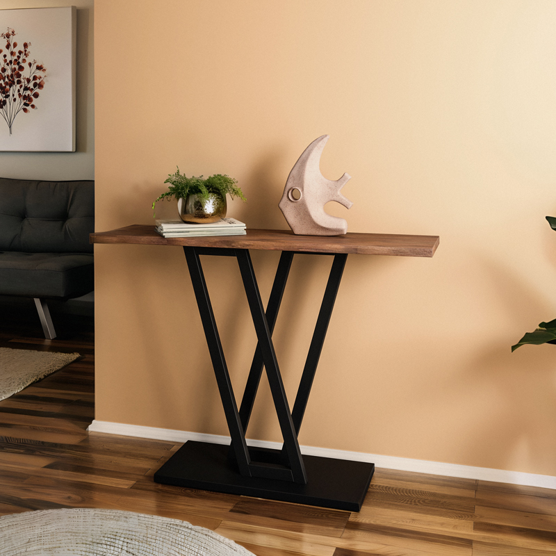 Κονσόλα Wirmo Pakoworld Καρυδί Μελαμίνης-Πόδι Μαύρο Μέταλλο 110X30X80Εκ