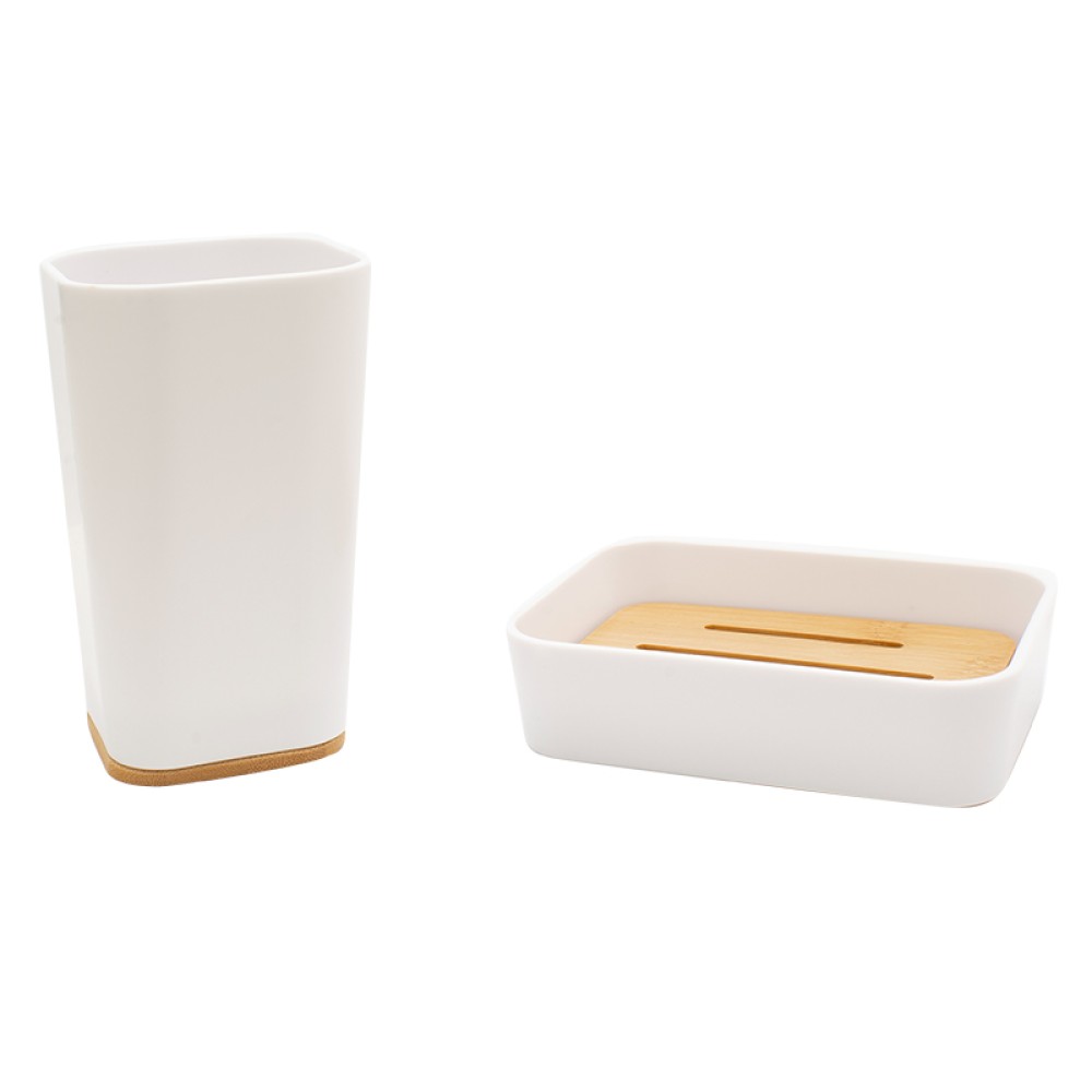 Σετ Αξεσουάρ Μπάνιου Nature Pakoworld 2Τμχ Pp Χρώμα Λευκό