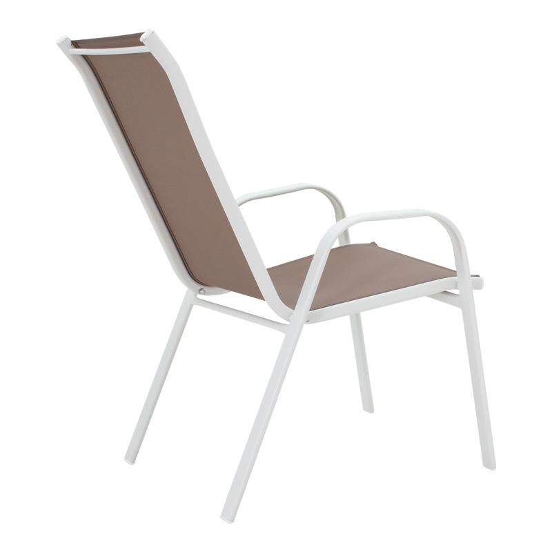 Τραπεζαρία Ensure-Calan I Σετ 5Τεμ Pakoworld Μέταλλο Λευκό-Καφέ Textilene 120X70X70Εκ