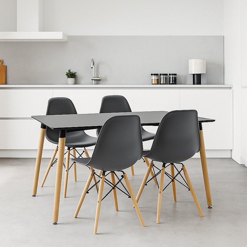 Τραπεζαρία Natali-Julita Pakoworld Σετ 5Τεμ Μαύρο-Φυσικό 120X80X76Εκ