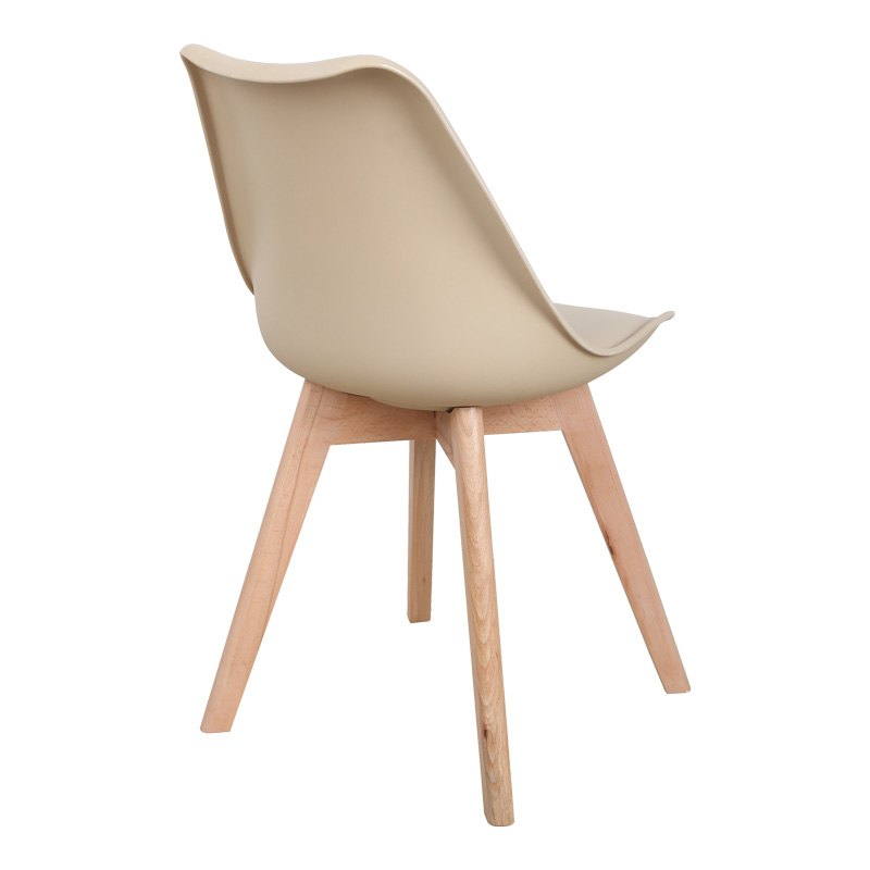 Τραπεζαρία Elijah-Gaston Pakoworld Σετ 3Τεμ Pp-Pu Σε Taupe-Λευκή Απόχρωση Με Φυσικό Πόδι Φ60X74Εκ