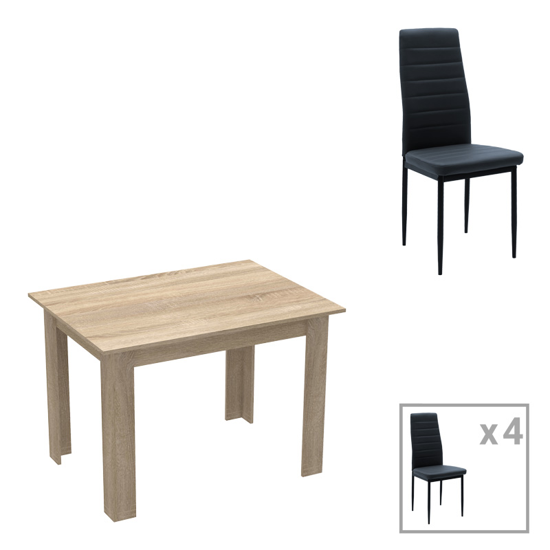 Τραπεζαρία Manka-Parker Pakoworld Σετ 5Τεμ Mdf Σε Μαύρη-Sonoma Απόχρωση 110X80X77Εκ