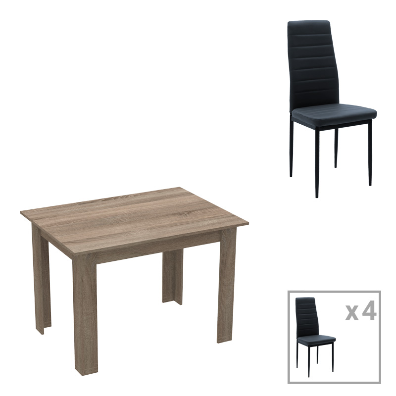 Τραπεζαρία Manka-Parker Pakoworld Σετ 5Τεμ Mdf Σε Μαύρη-Sonoma Truffle Απόχρωση 110X80X77Εκ