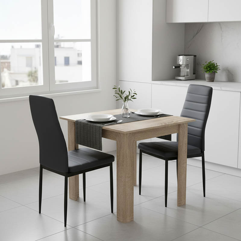Τραπεζαρία Manka-Parker Pakoworld Σετ 3Τεμ Mdf Σε Μαύρη-Sonoma Απόχρωση 80X80X77Εκ