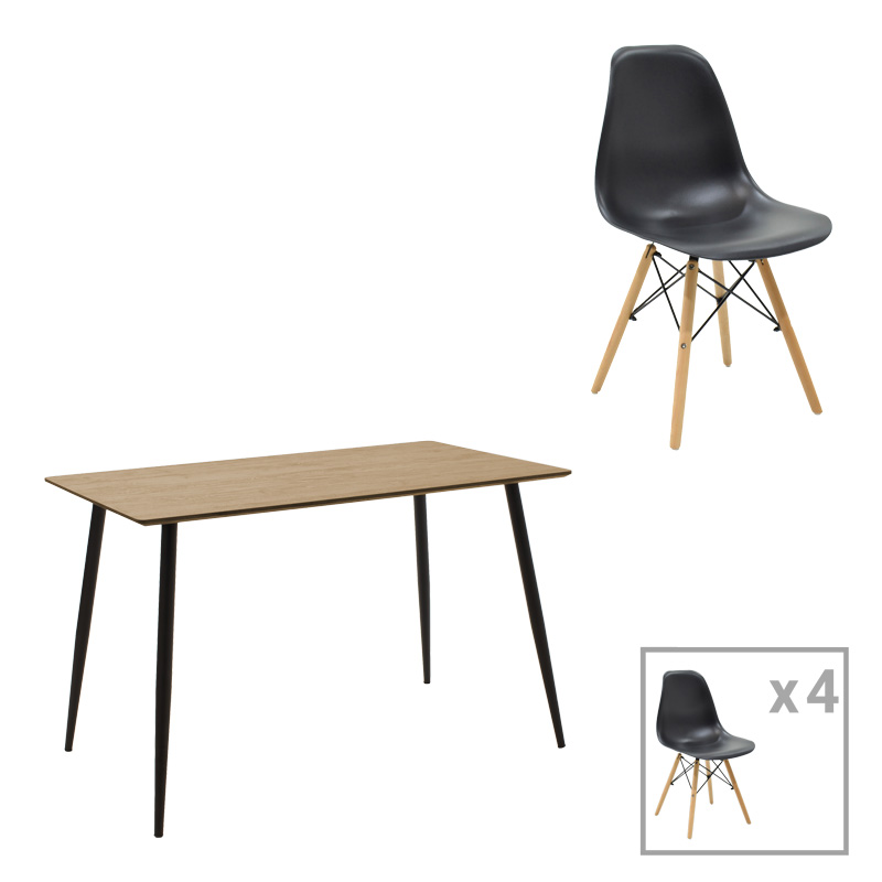 Τραπεζαρία Cuba-Julita Pakoworld Σετ 5Τεμ Mdf Sonoma-Μαύρο-Φυσικό 120X70X76Εκ